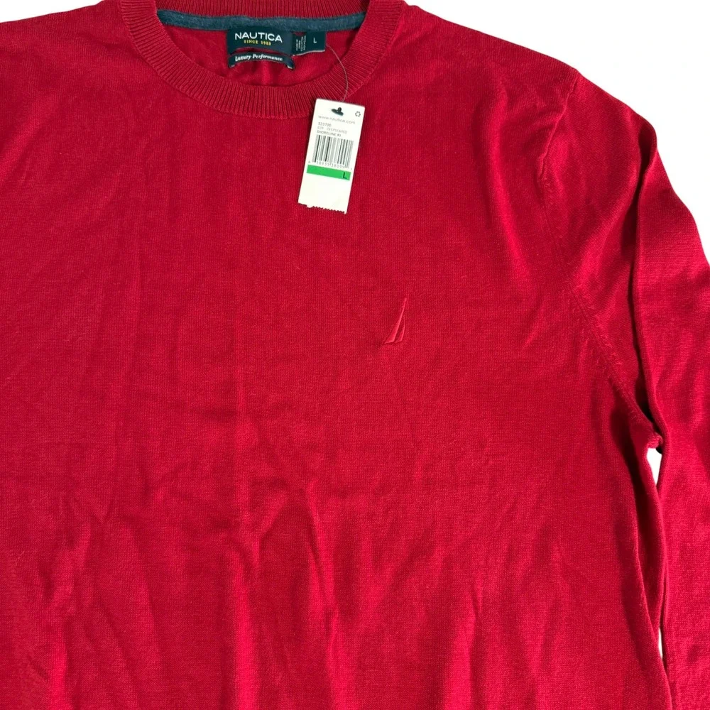 Nautica Men's Red Crew Neck Long Sleeve Sweater Luxury Performance Size L